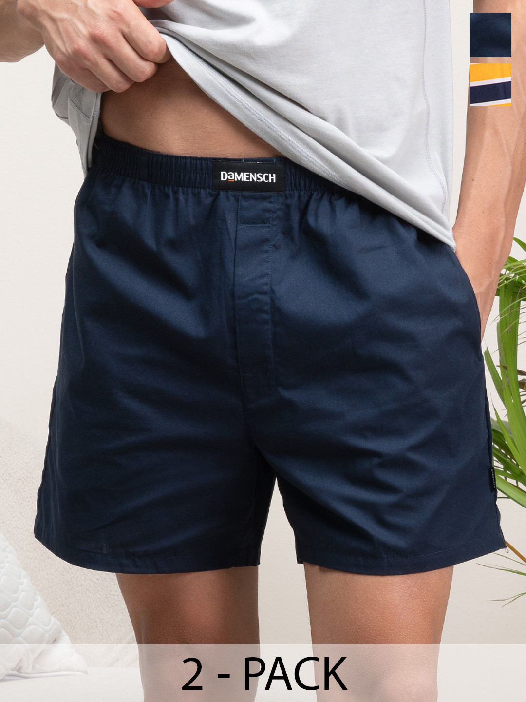 

DAMENSCH Men Breeze Pack of 2 Printed Ultra-Light Cotton Boxer Shorts DAM-LBX-BAM-CLB, Blue