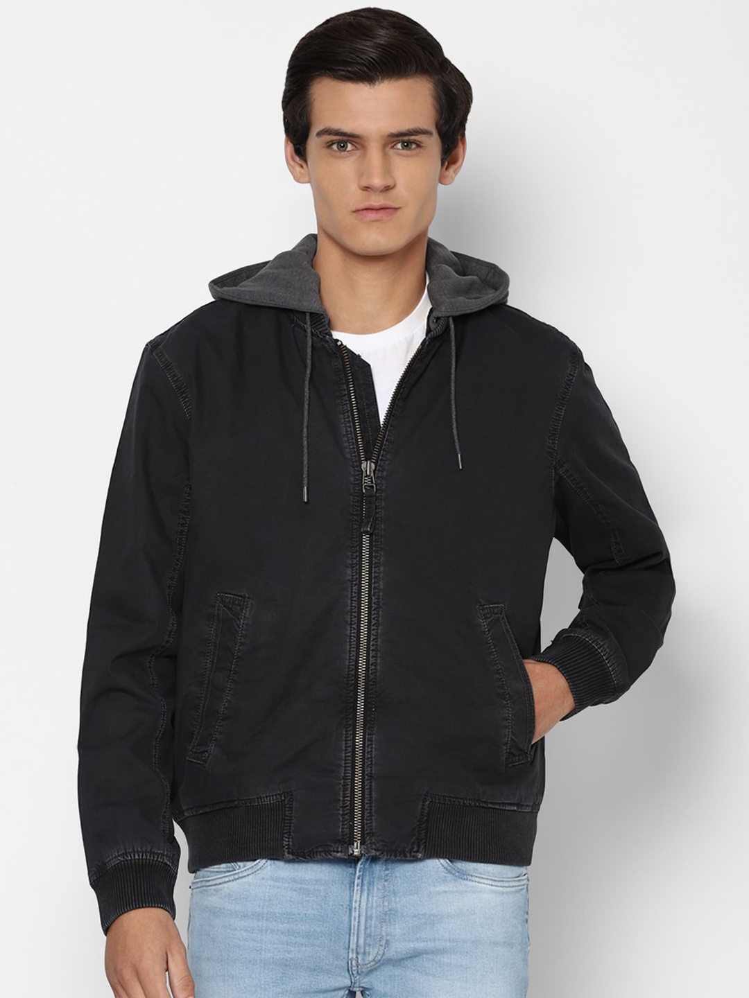 

AMERICAN EAGLE OUTFITTERS Men Black Pure Cotton Bomber Jacket