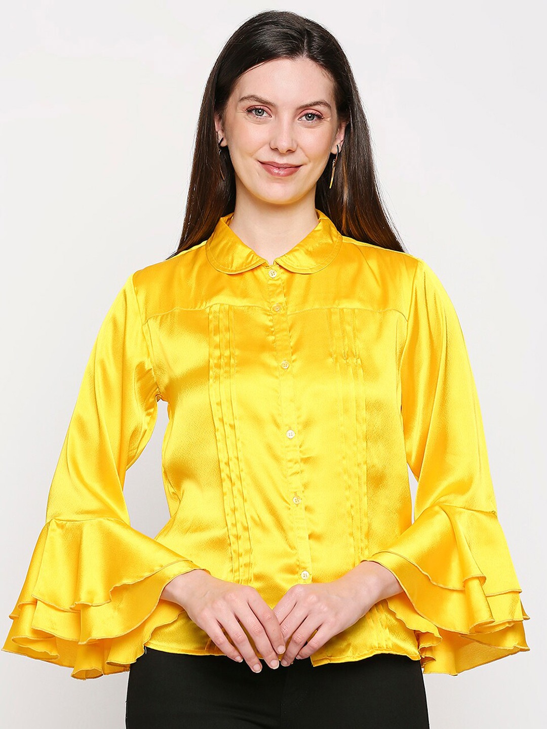 

aaliya Women Yellow Satin Shirt Style Top