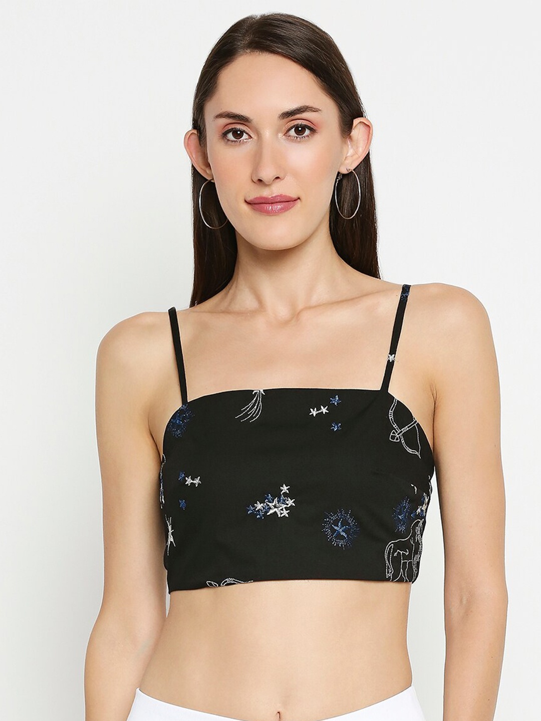 

aaliya Black Embroidered Bralette Crop Top