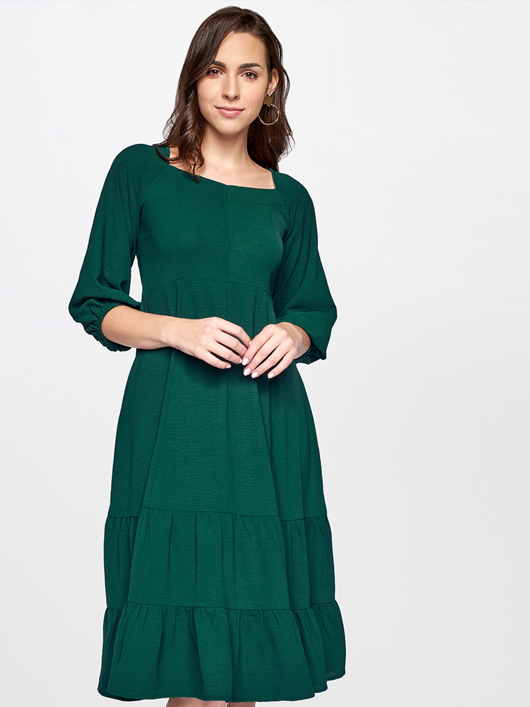 

AND Green Solid Fit & Flare Dress