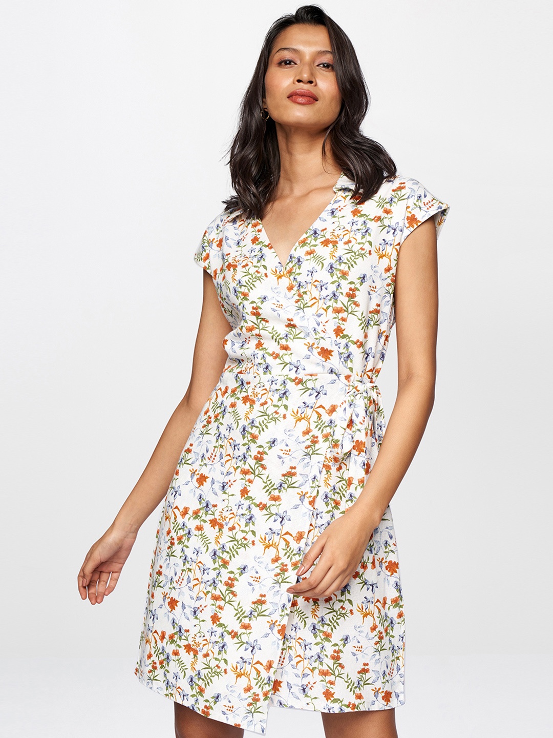 

AND White & Red Floral Print Wrap Dress