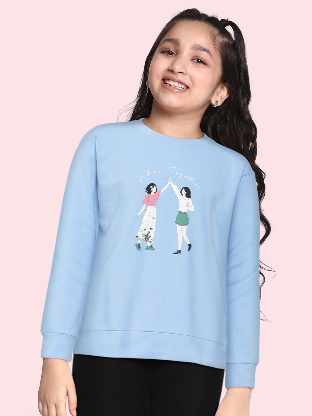 

AND Girls Blue Printed & Sequined Sweatshirt