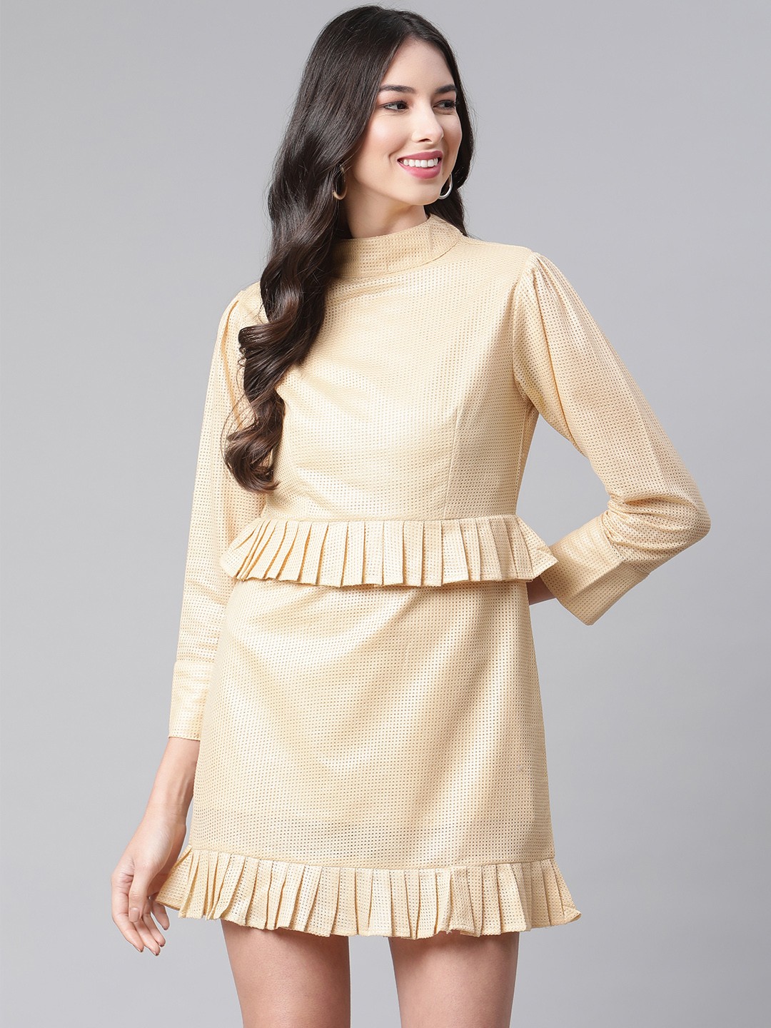 

Cottinfab Women Beige Peplum Dress
