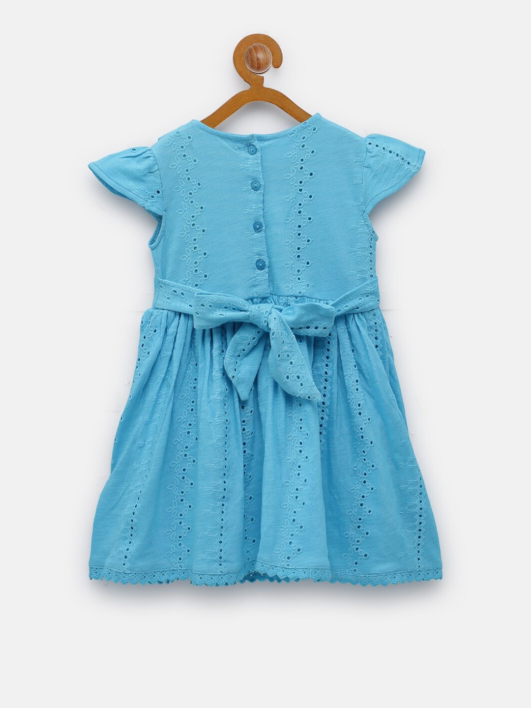 

NYNSH Girls Blue A Line Pure Cotton Dress with Tie up Details