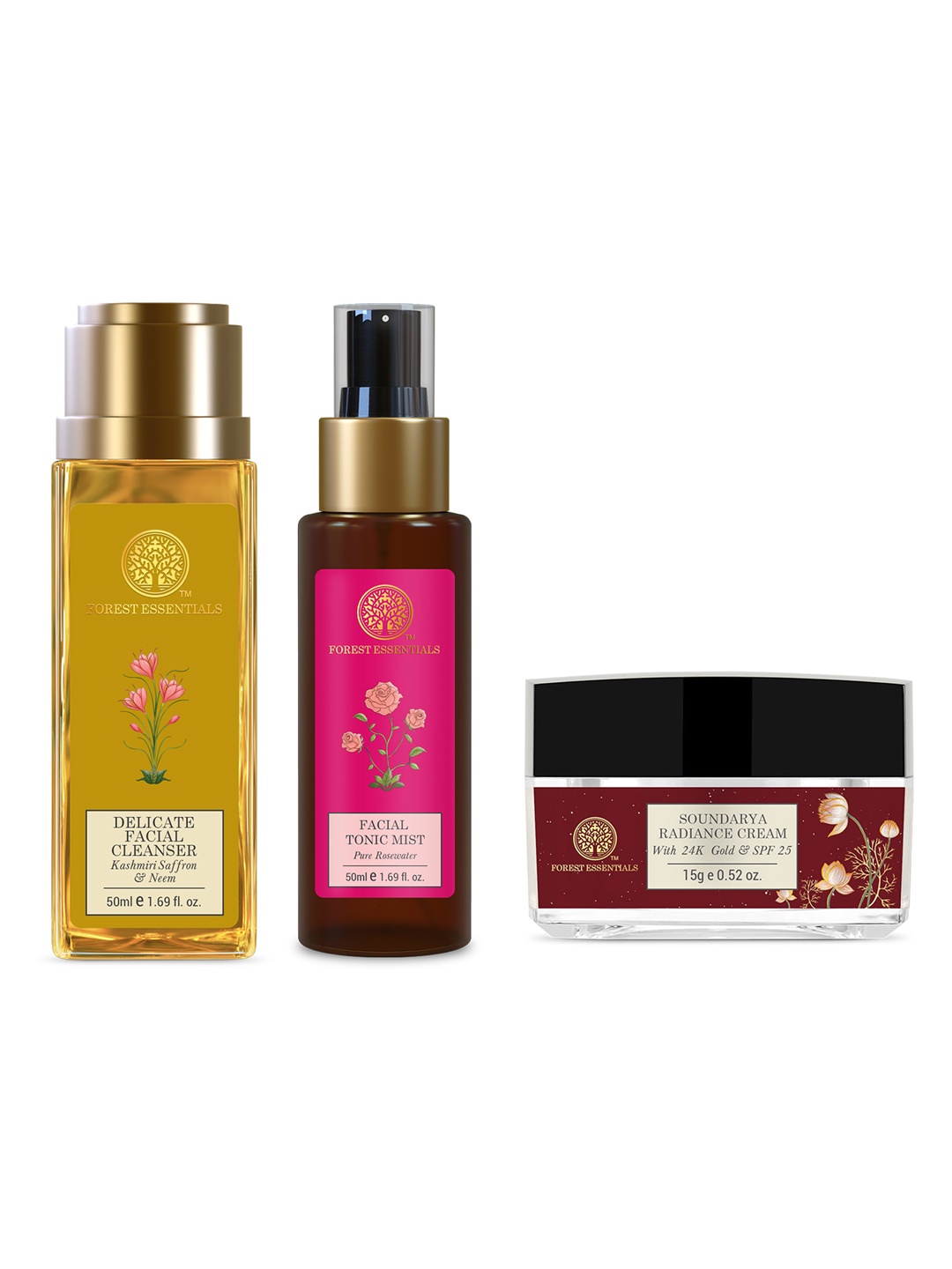 

Forest Essentials Set of Soundarya Radiance Cream - Kashmiri Saffron Face Cleanser & Toner, Maroon