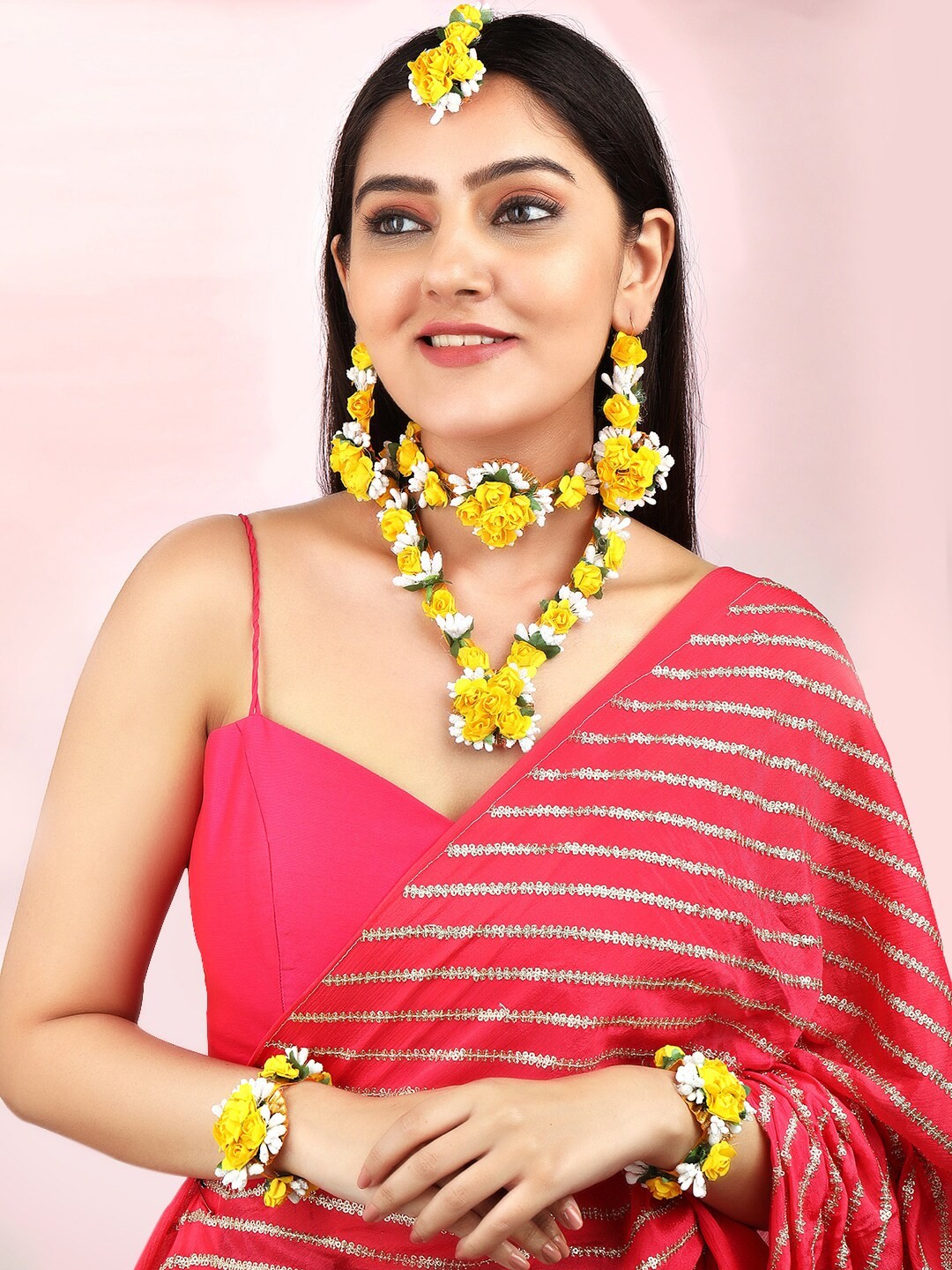 

Rubans Yellow & White Floral Haldi Jewellery Set