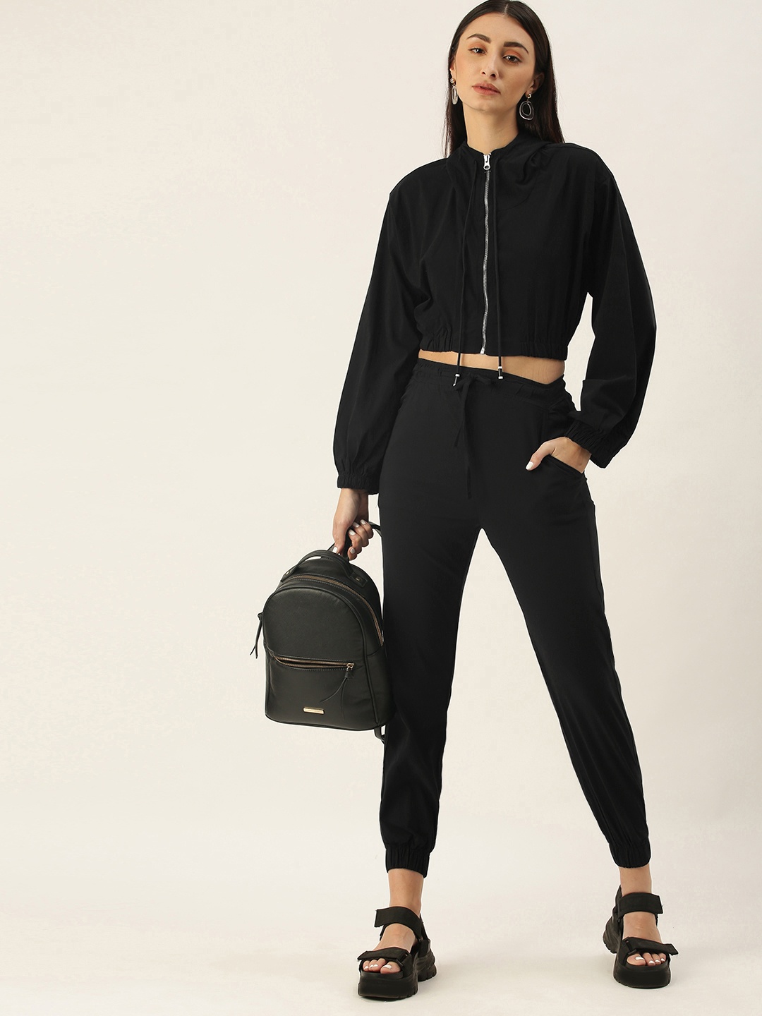 

SHECZZAR Women Black Solid Co-Ord Set