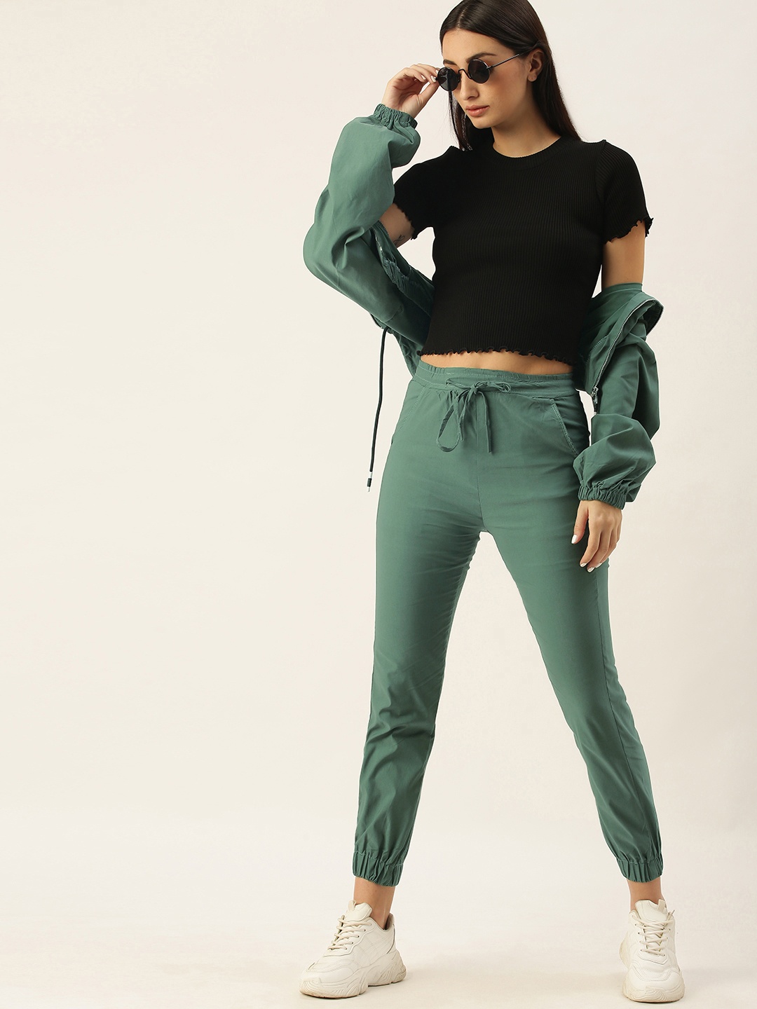

SHECZZAR Women Green Solid Co-Ord Set