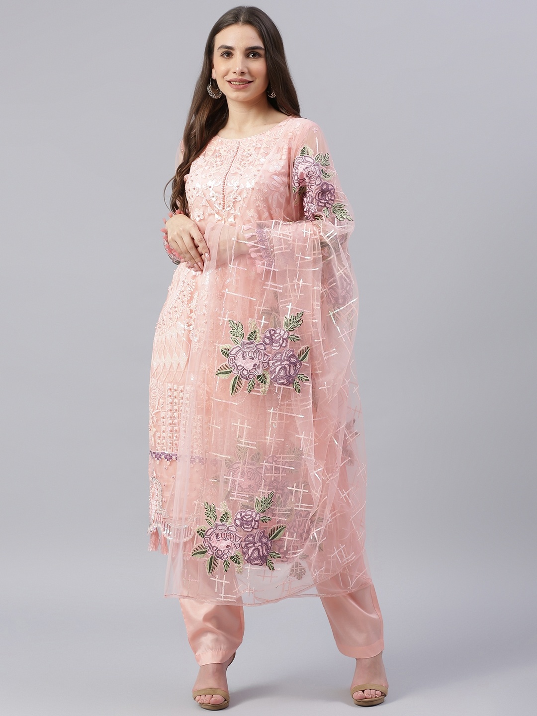 

Readiprint Fashions Peach-Coloured Embroidered Unstitched Dress Material