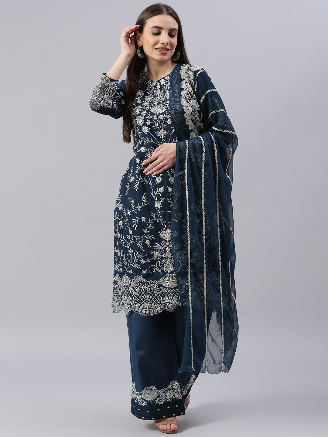 

Readiprint Fashions Teal Embroidered Unstitched Dress Material