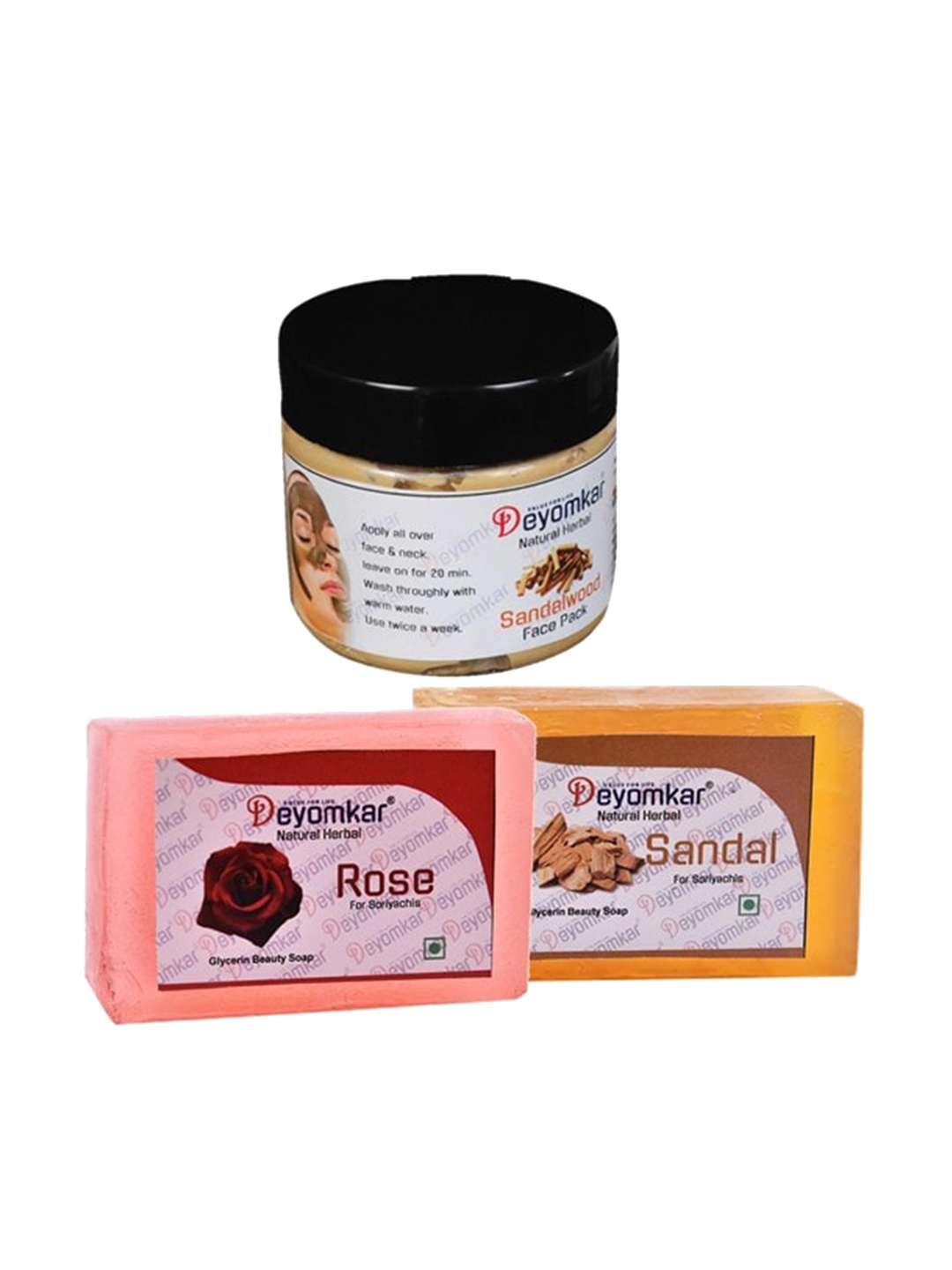 

Deyomkar 3 Pcs Sandalwood & Rose Soap with Herbal Sandalwood Face Pack, Brown