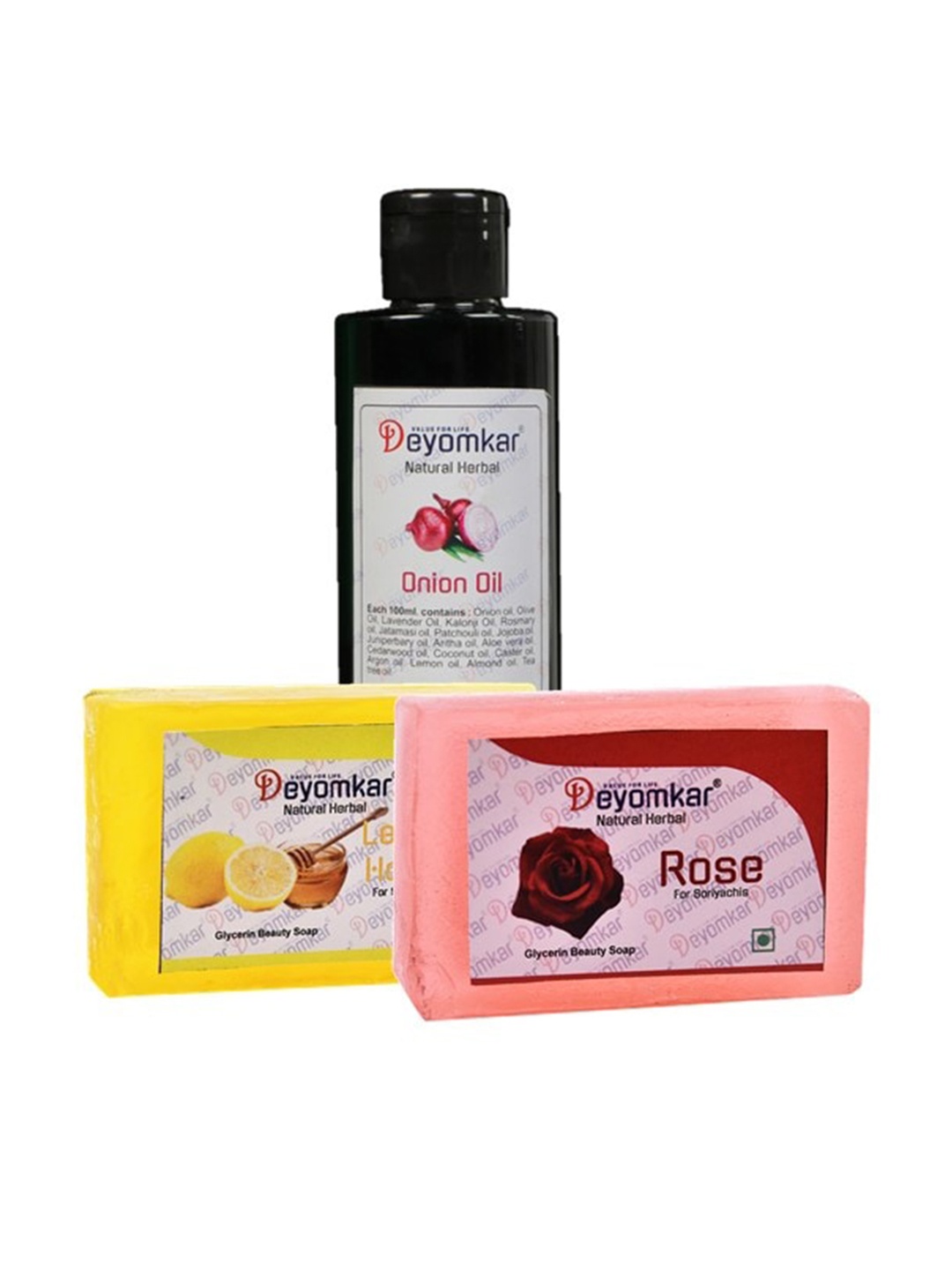 

Deyomkar 3 Pcs Herbal Onion oil with Rose & Lemon Honey Soap, Orange