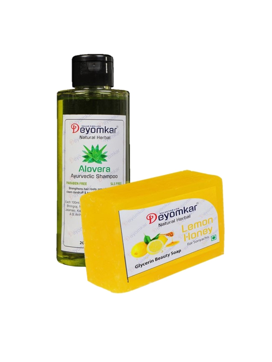 

Deyomkar Herbal Alovera Shampoo with Lemon Honey Soap, Green