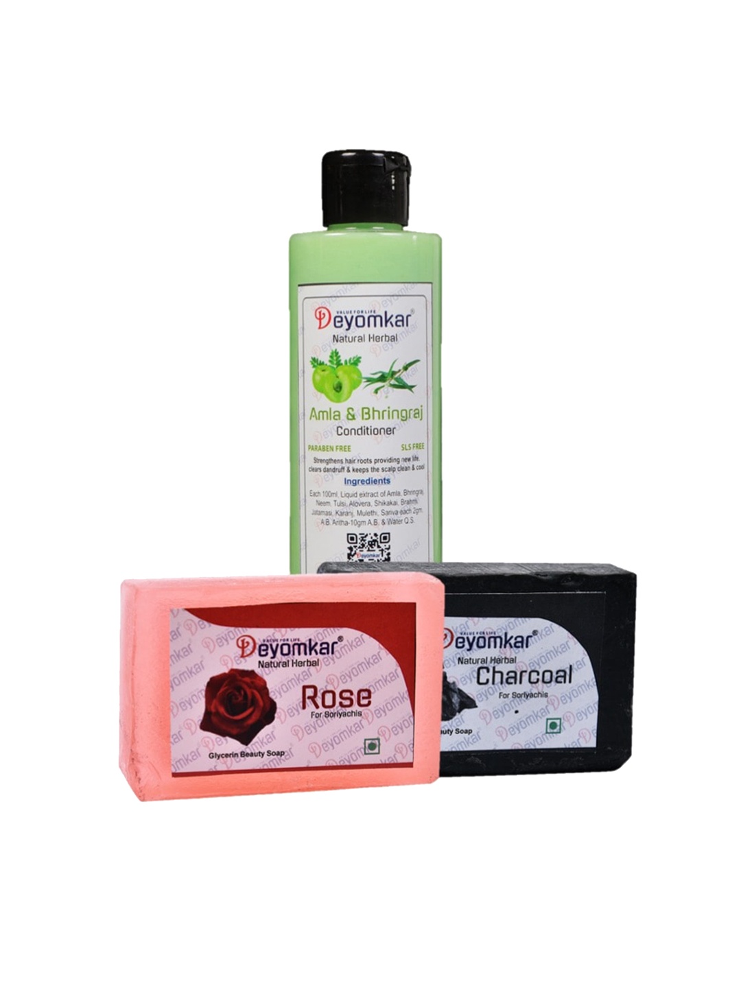 

Deyomkar 3 Pcs Herbal Amla Brinjraj Conditioner with Rose & Charcoal Soap, Green