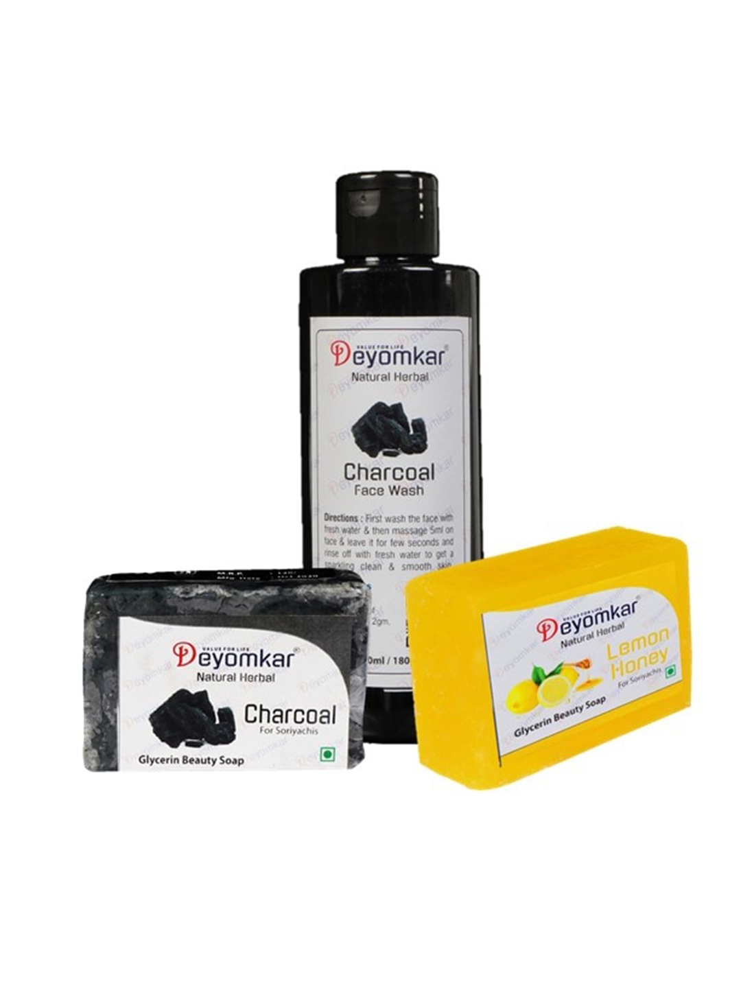 

Deyomkar Herbal Charcoal Facewash with Lemon Honey Soap & Charcoal Soap, Black