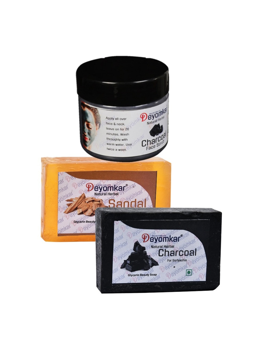 

Deyomkar 3 Pcs Herbal Charcoal Scrub with Sandalwood & Charcoal Soap, Black