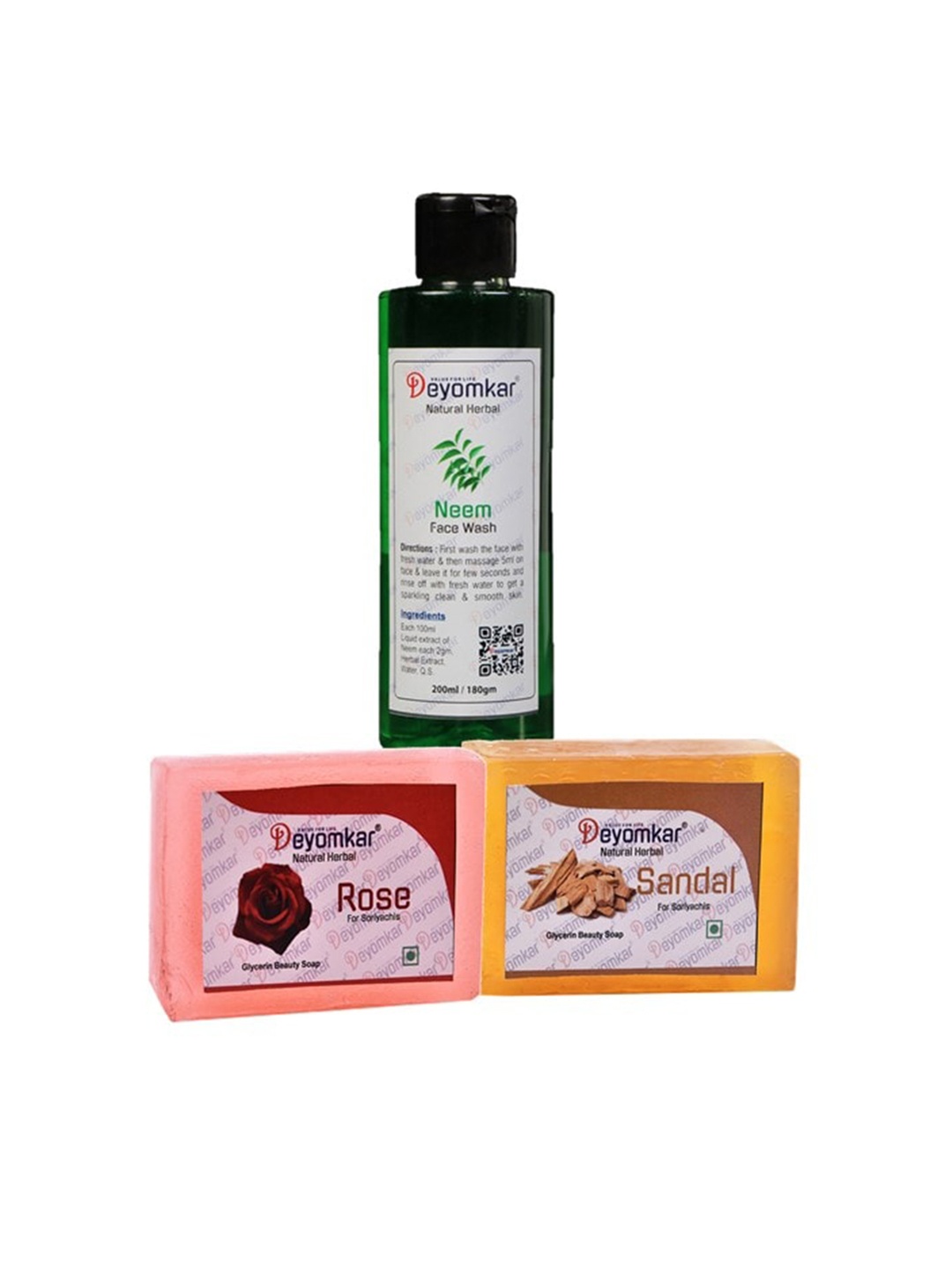 

Deyomkar Herbal Neem Face Wash with Sandalwood Soap And Rose Soap Combo, Green