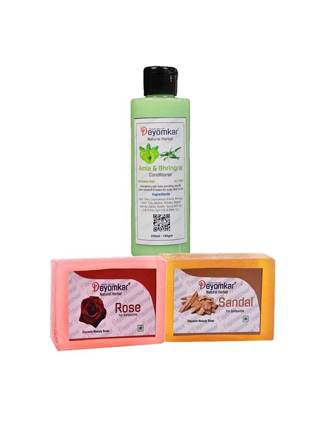 

Deyomkar 3 Pcs Herbal Amla Brinjraj Conditioner with Sandalwood & Rose Soap, Green
