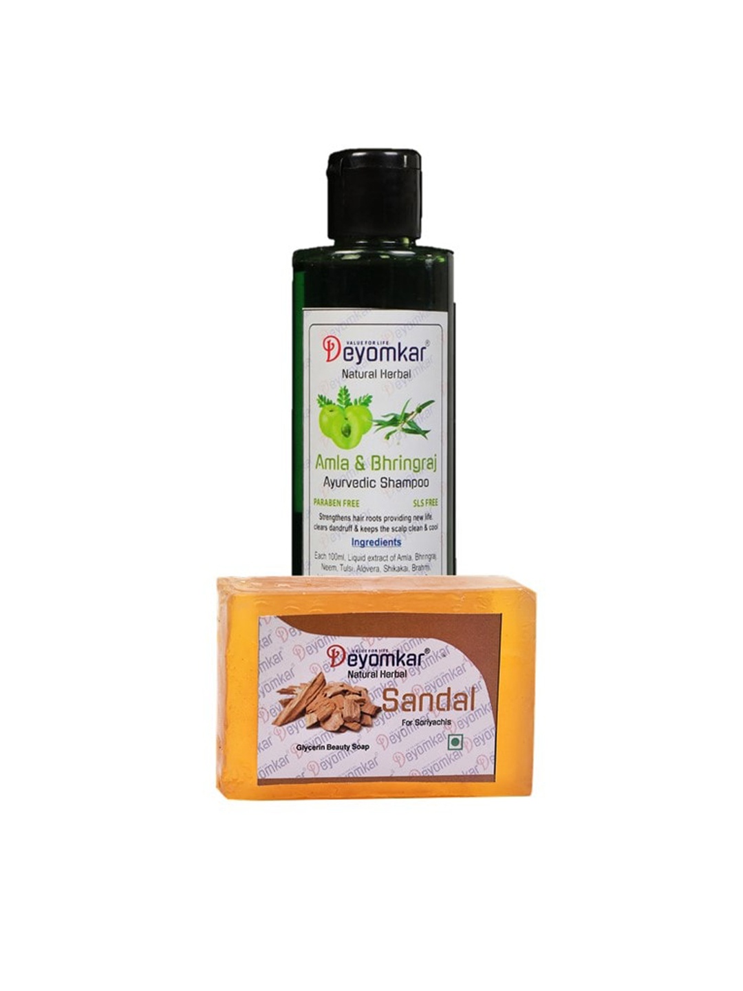 

Deyomkar Set of 2 Herbal Amla Brinjraj Shampoo with Sandal Wood Soap, Green