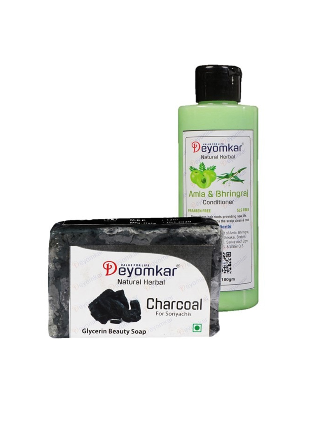 

Deyomkar Amla Brinjraj Conditioner with Charcoal Soap Combo, Green