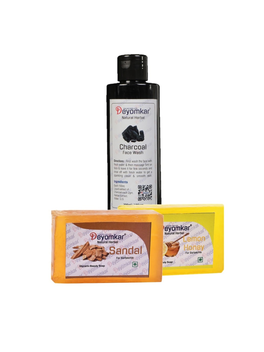 

Deyomkar Herbal Charcoal Facewash with Sandal Wood Soap & Lemon Honey Soap, Black