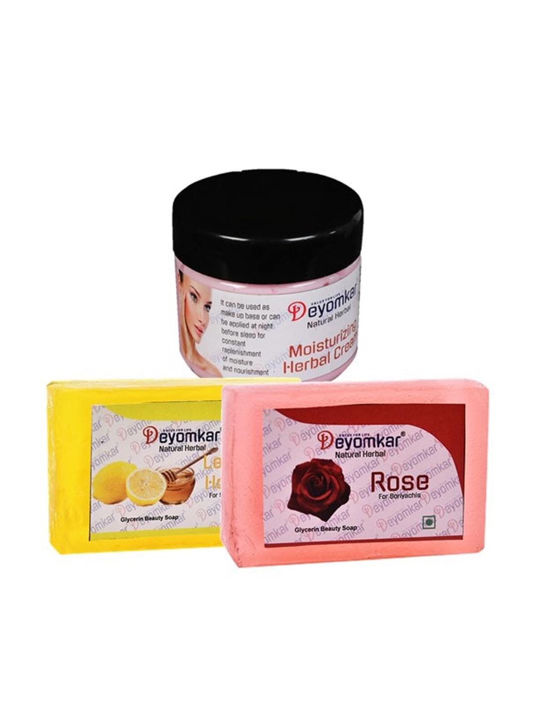

Deyomkar 3 Pcs Herbal Cream with Rose & Lemon Honey Soap, Pink