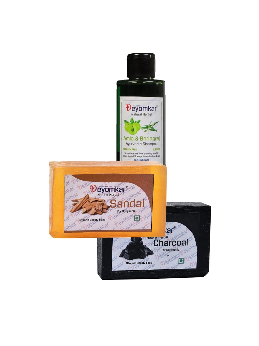 

Deyomkar Set of 2 Herbal Amla Brinjraj Shampoo with SandalWood Soap And Charcoal Soap, Green