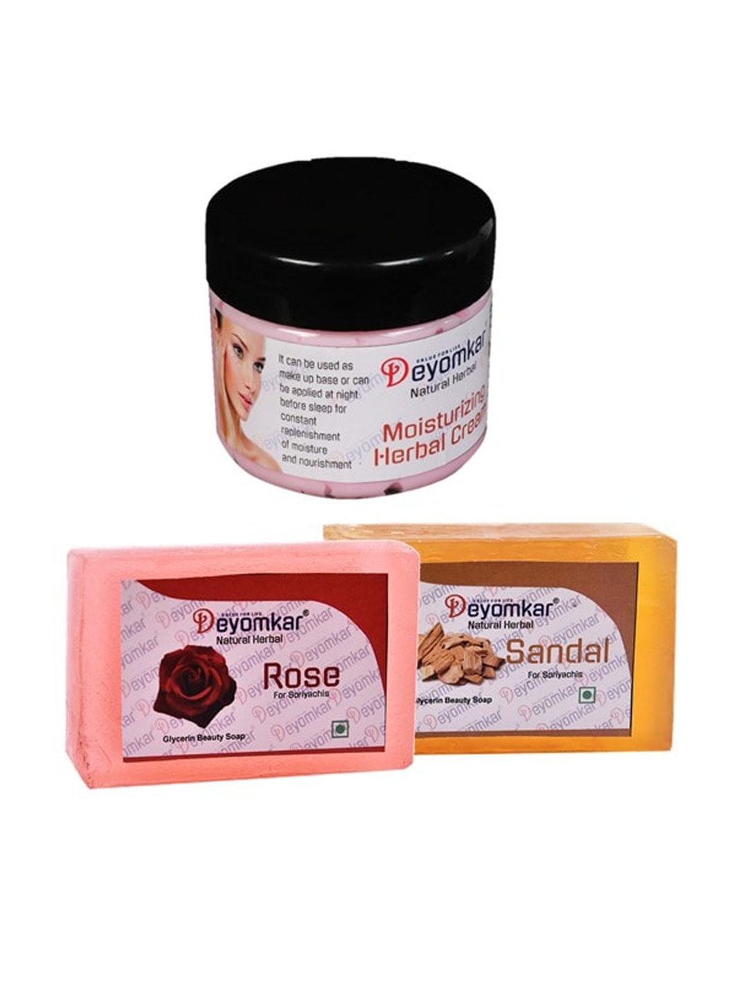 

Deyomkar 3 Pcs Herbal Cream with Sandalwood & Rose Soap, Pink