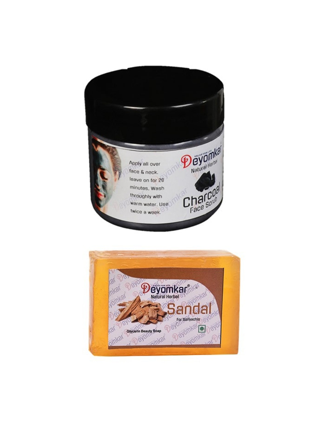 

Deyomkar 2 Pcs Herbal Charcoal scrub with Sandalwood Soap, Black