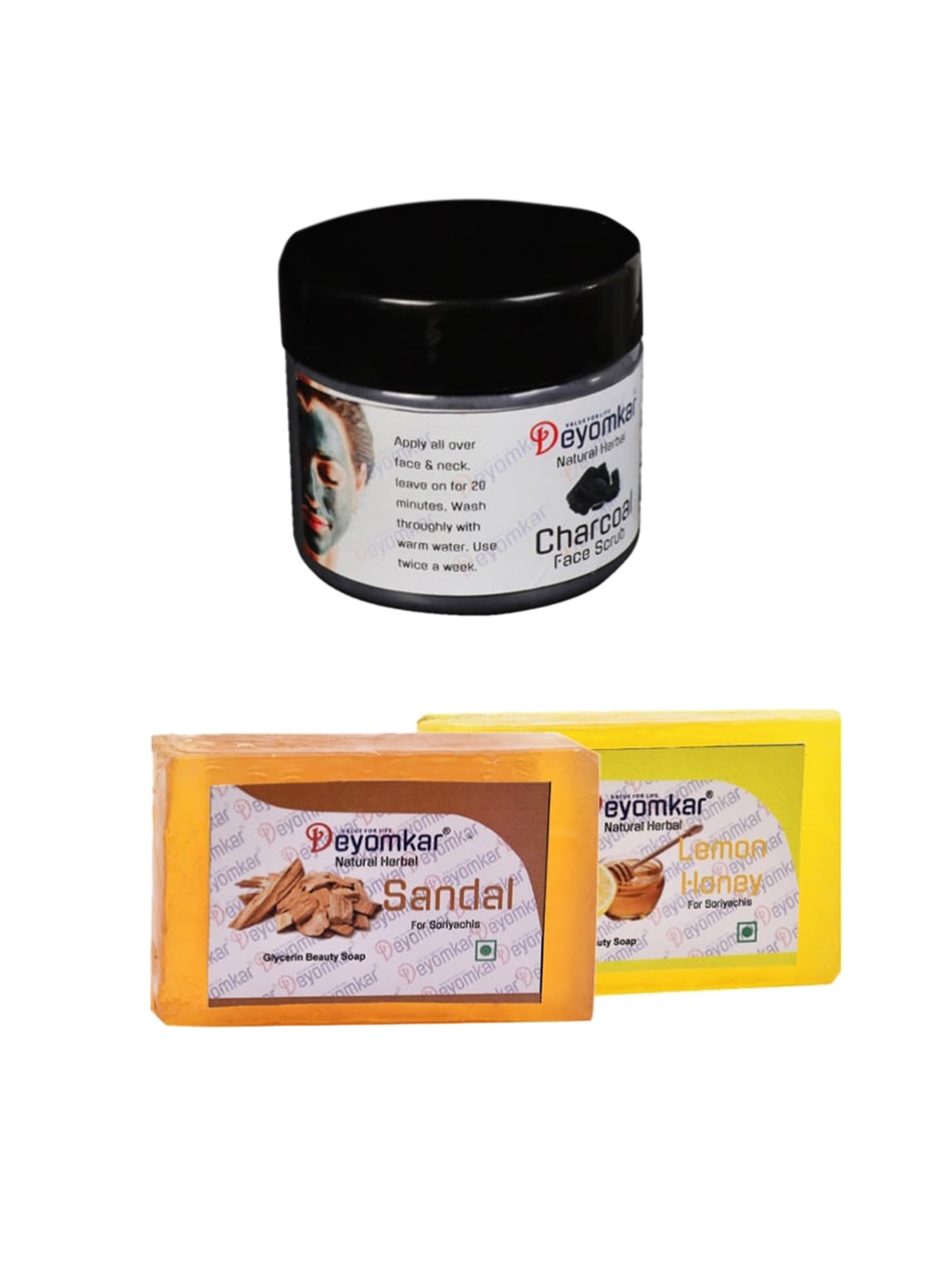 

Deyomkar Herbal Charcoal Scrub with Sandal Wood & Lemon Honey Soaps, Black