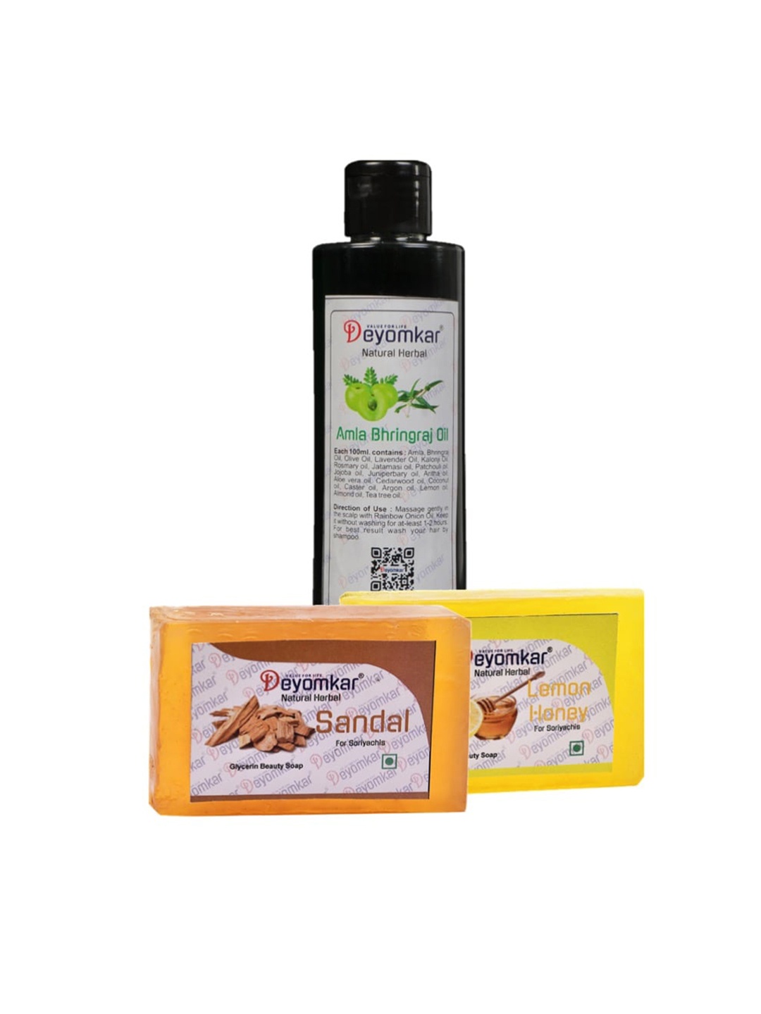 

Deyomkar 3 Pcs Herbal Amla Brinjraj Oil with Sandalwood & Lemon Honey Soap, Green