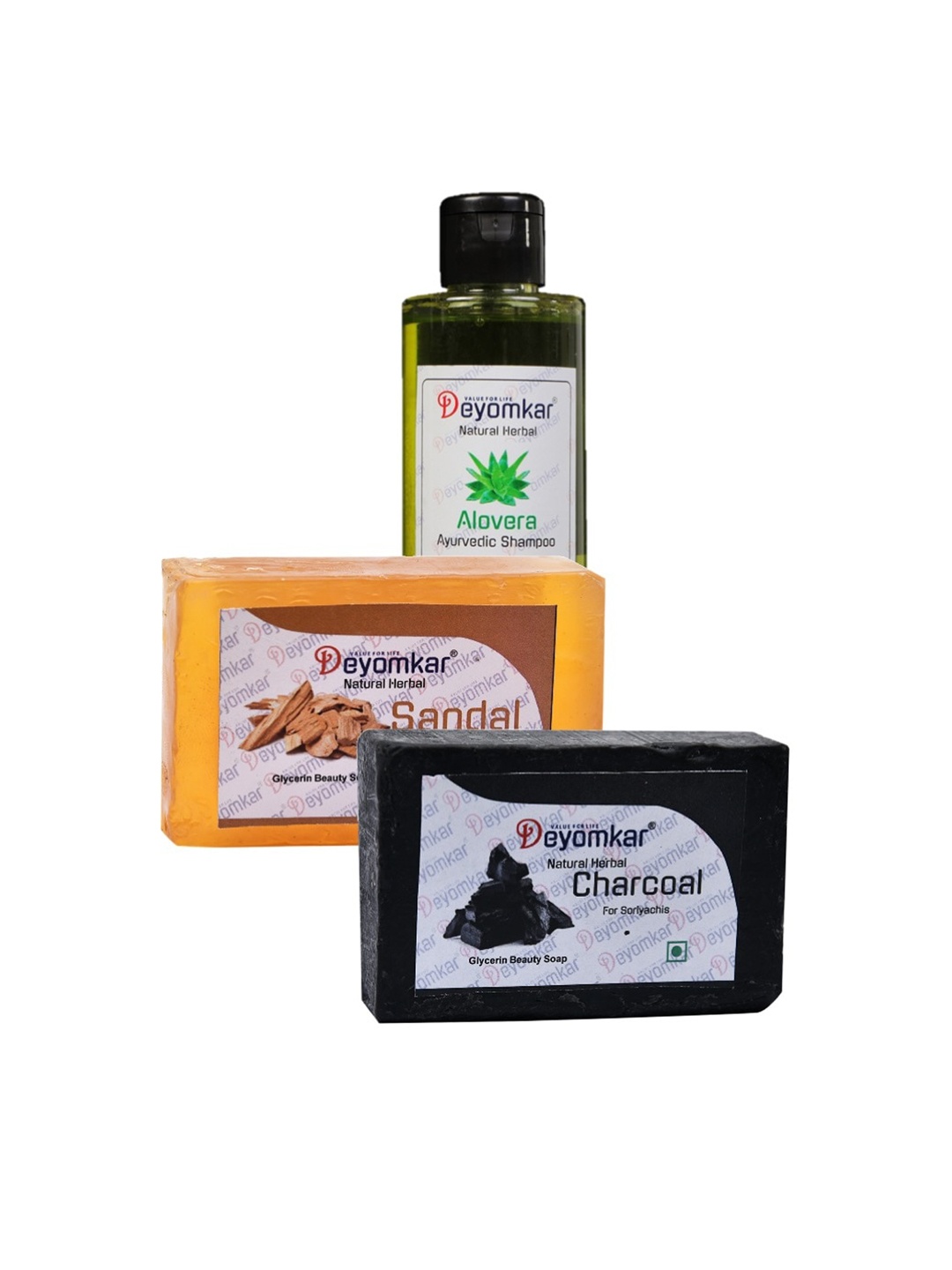 

Deyomkar Herbal Alovera Shampoo with Sandalwood Soap And Charcoal Soap Combo, Green