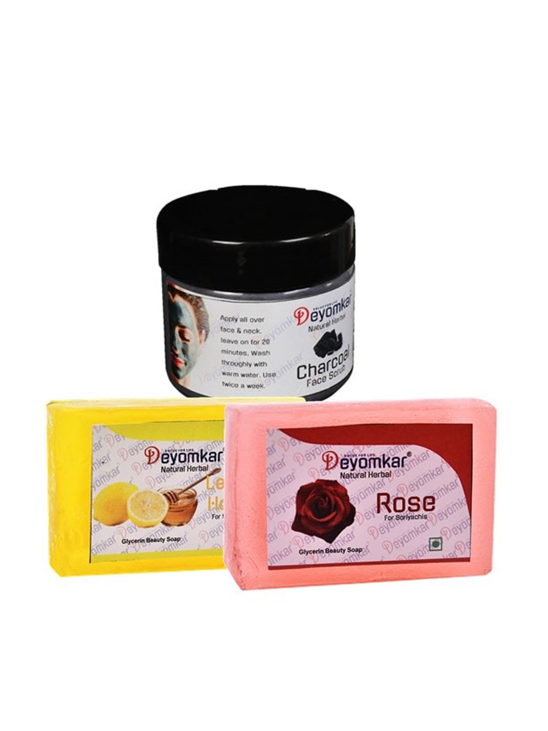 

Deyomkar 3 Pcs Herbal Charcoal scrub with Rose & Lemon Honey Soap, Black