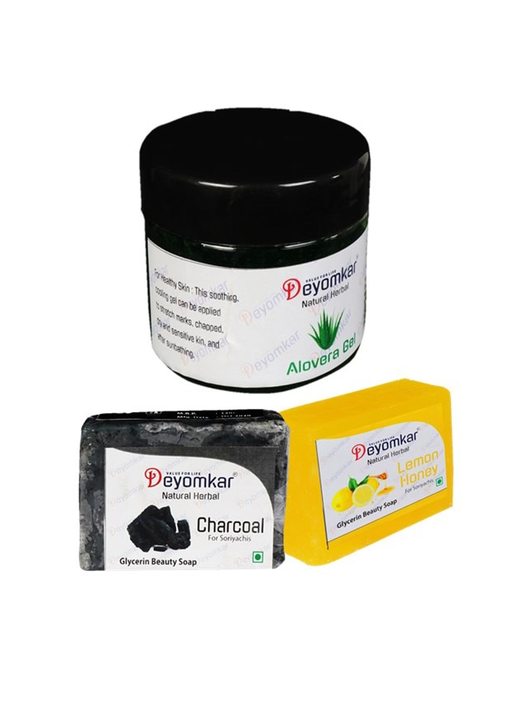 

Deyomkar 3 Pcs Herbal Alovera Gel with Lemon Honey & Charcoal soap, Green