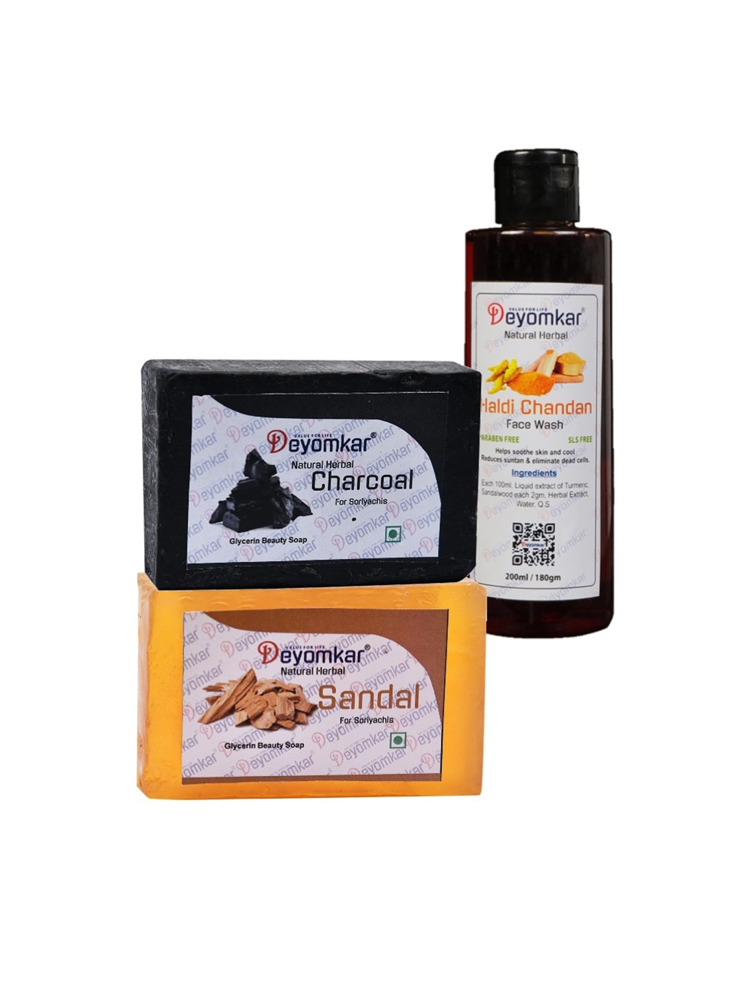 

Deyomkar Herbal Haldi Chandan Face Wash with Sandal Wood & Charcoal Soaps, Orange