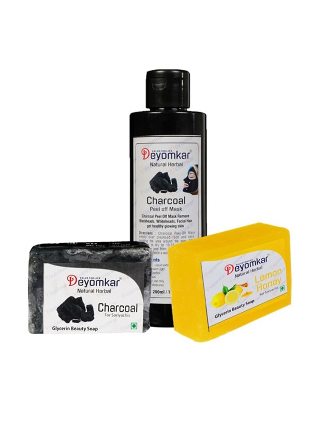 

Deyomkar 3 Pcs Herbal Charcoal Peel of Mask with Lemon Honey & Charcoal soap, Black