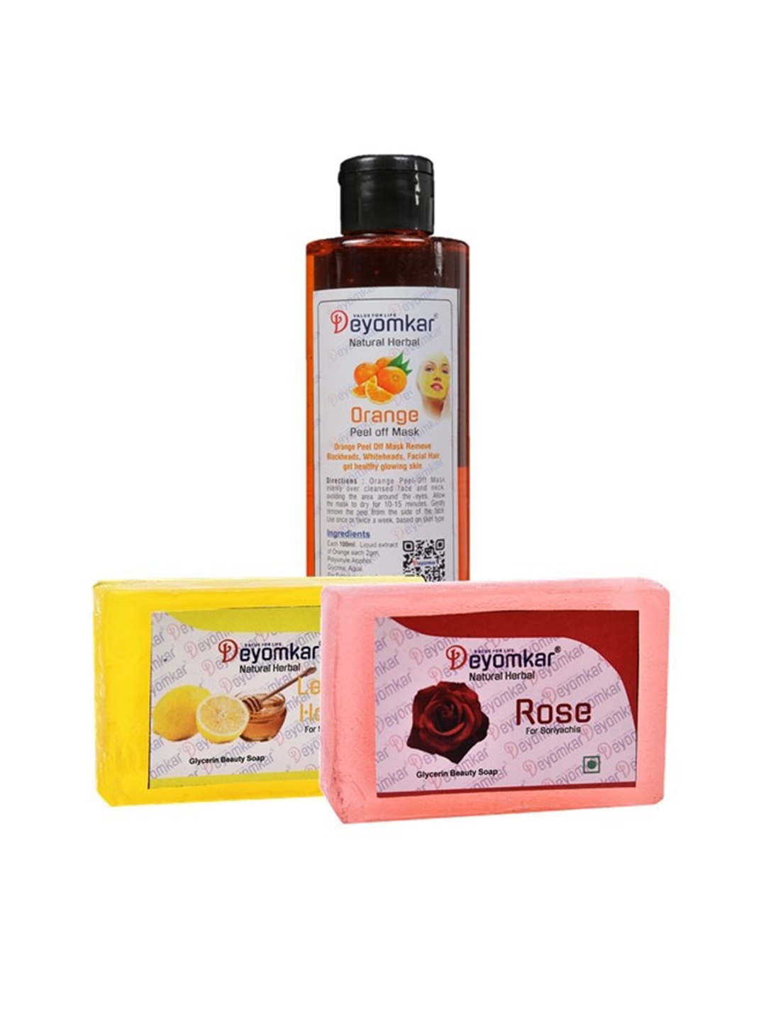 

Deyomkar Herbal Orange Peel Of Mask with Rose Soap & Lemon Honey Soap
