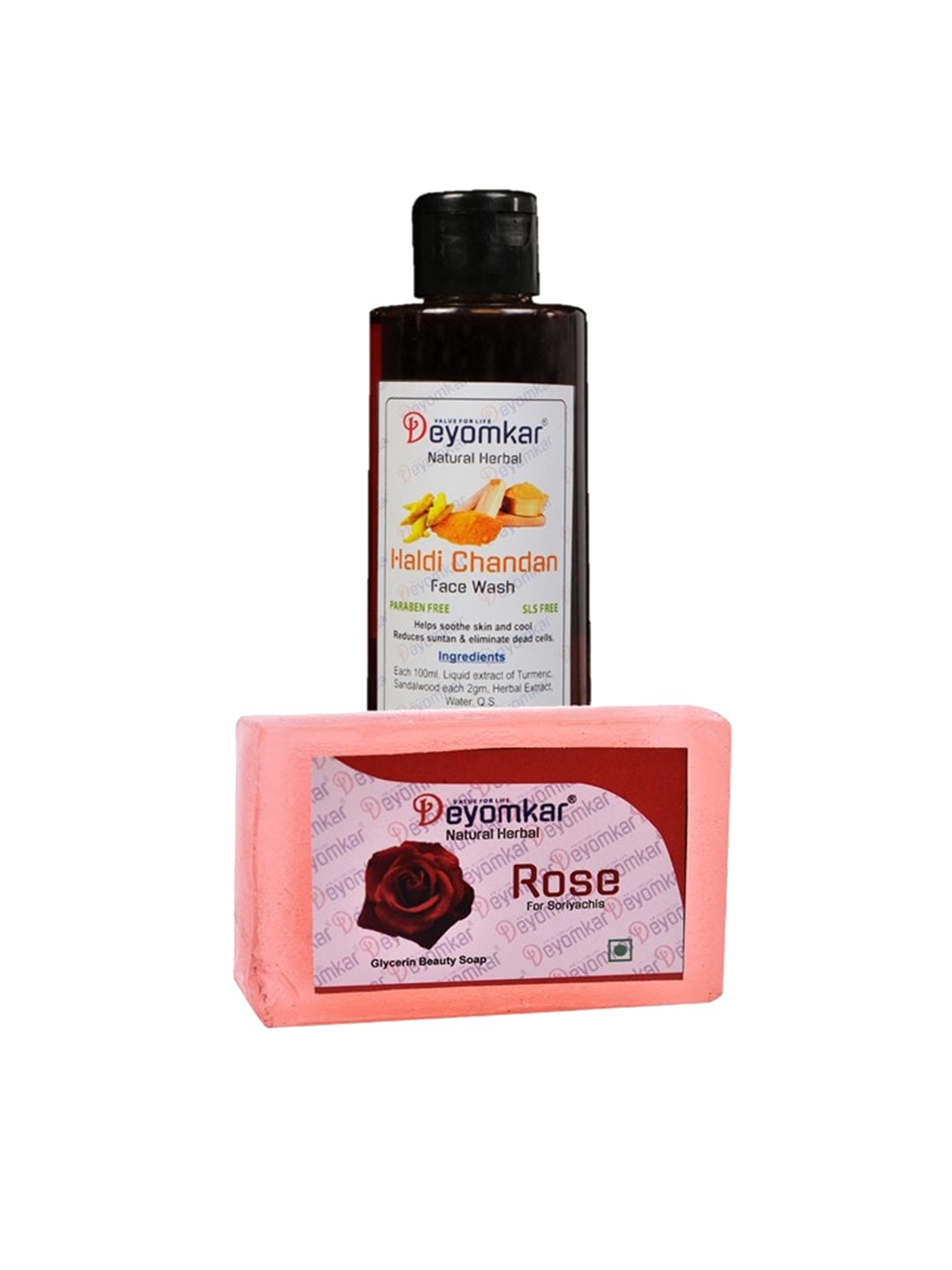 

Deyomkar 2 Pcs Herbal Haldi Chandan Face Wash with Rose Soap, Orange