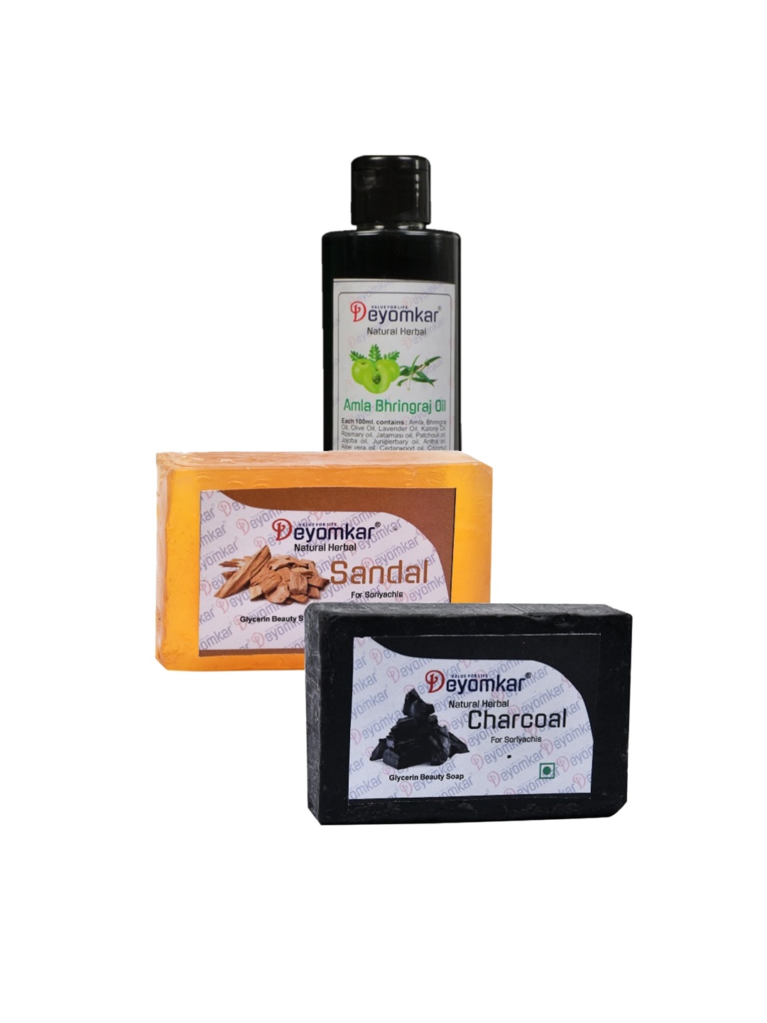 

Deyomkar 3 Pcs Herbal Amla Brinjraj Oil with Sandalwood & Charcoal Soap, Green