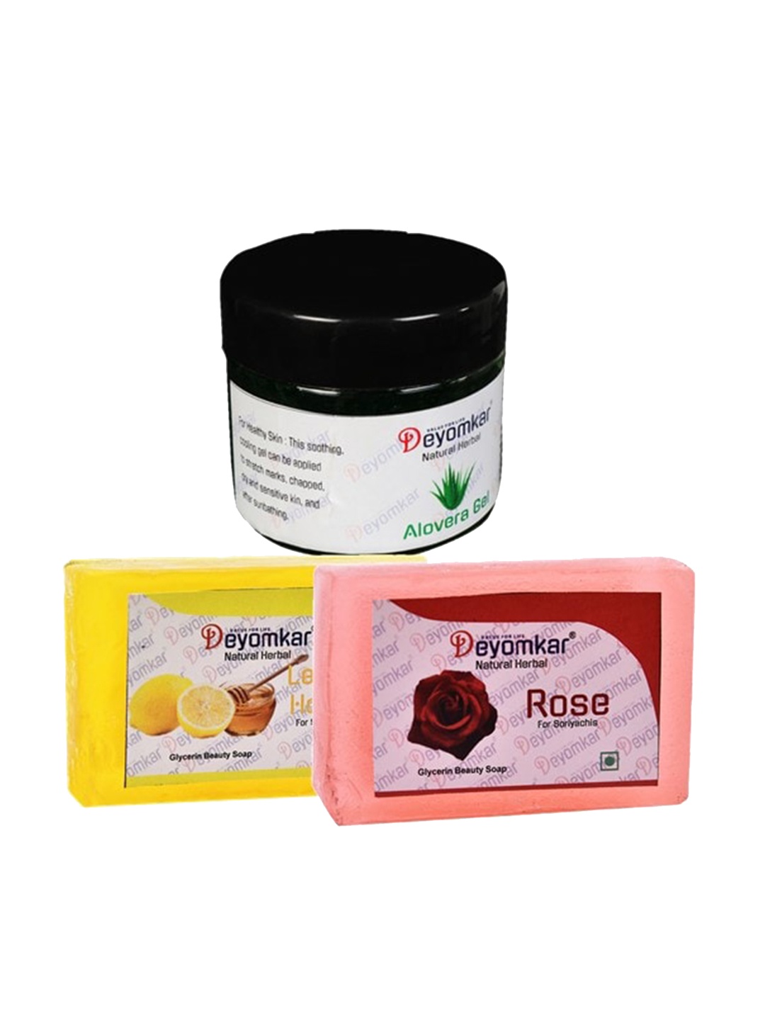 

Deyomkar Herbal Aloe Vera Gel with Rose Soap & Lemon Honey Soap, Green