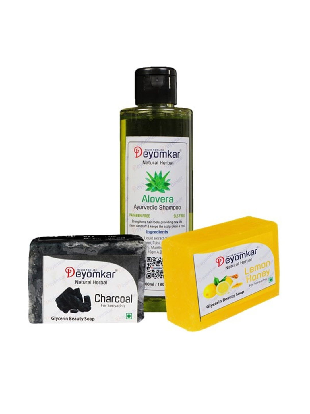 

Deyomkar Herbal Alovera Shampoo with Lemon Honey & Charcoal Soaps, Green