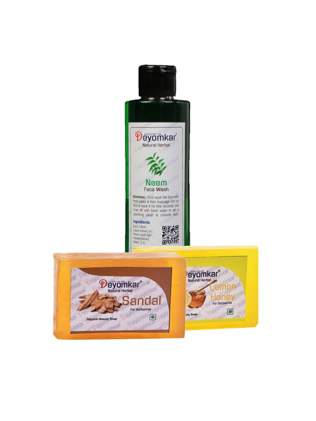 

Deyomkar 3 Pcs Herbal Neem Face Wash with Sandalwood & Lemon Honey Soap, Green