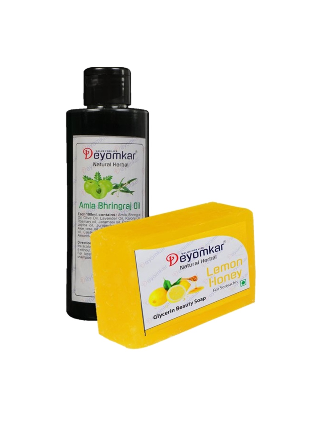 

Deyomkar Set of 2 Herbal Amla Brinjraj Shampoo with Lemon Honey Soap, Green