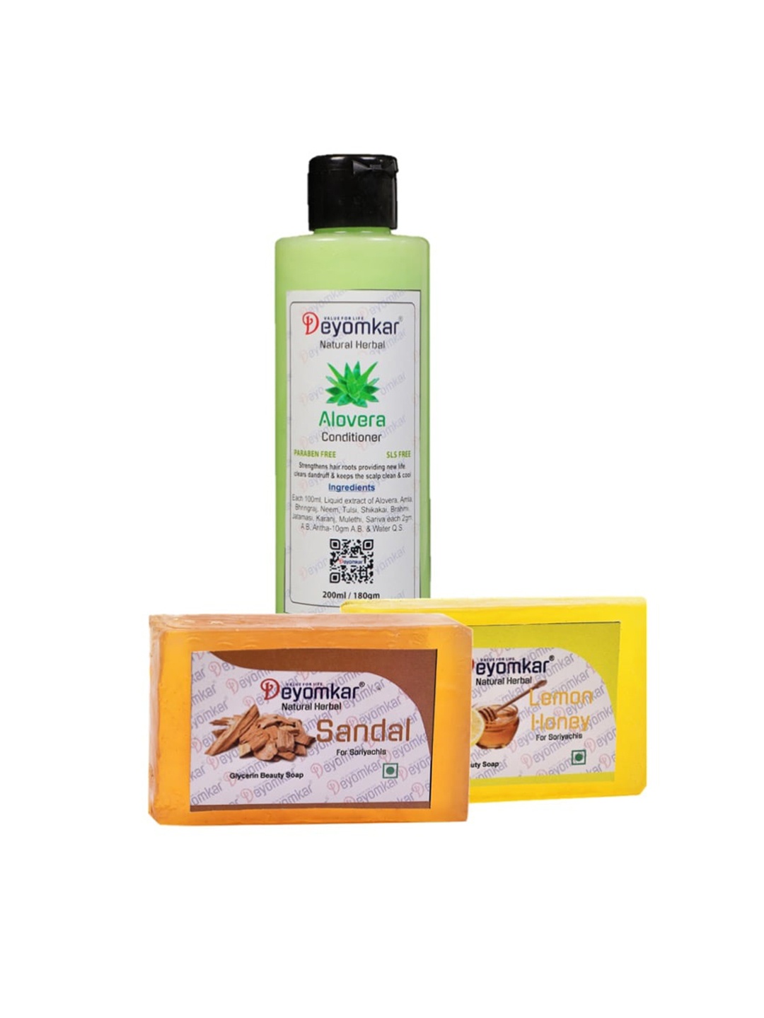 

Deyomkar Herbal Aloe Vera Conditioner with Sandal Wood Soap & Lemon Honey Soap, Green