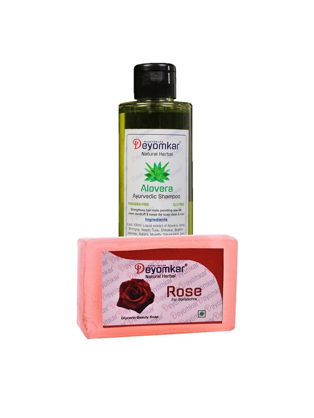 

Deyomkar 2 Pcs Herbal Alovera Shampoo with Rose Soap, Green