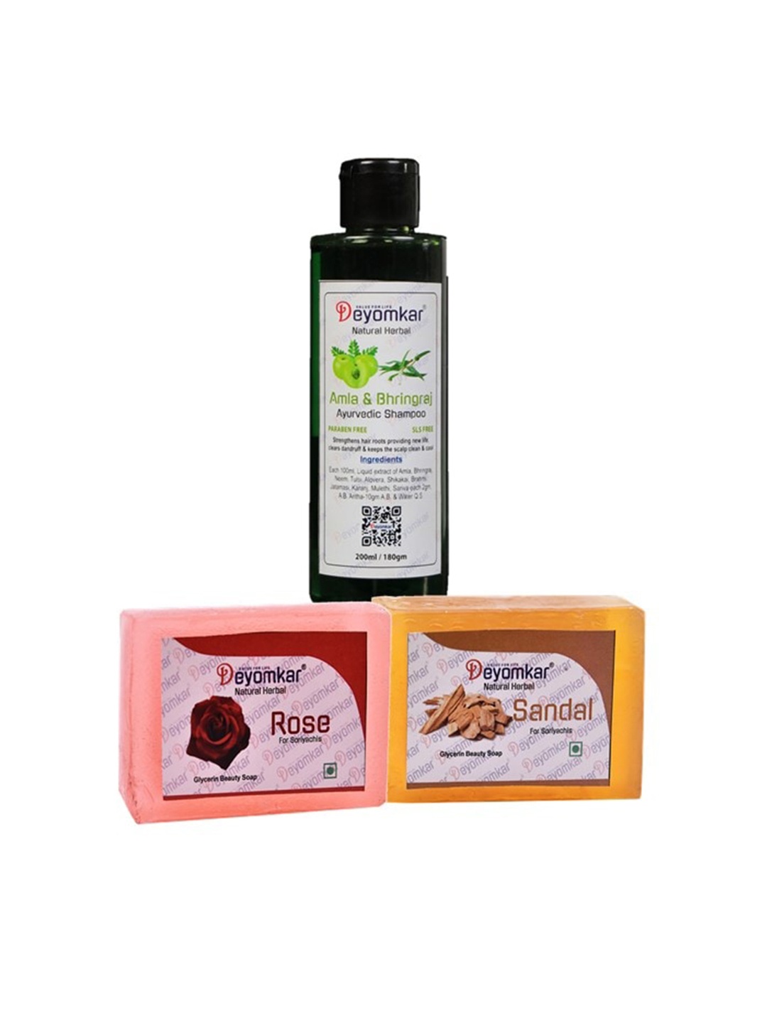 

Deyomkar Set of 3 Herbal Amla Brinjraj Shampoo with SandalWood Soap And Rose Soap, Navy blue