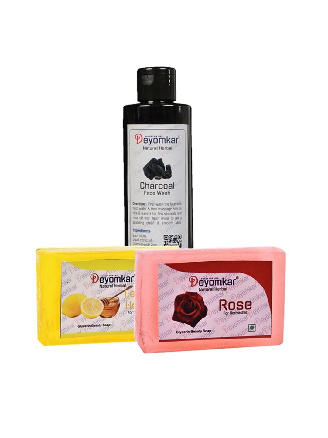 

Deyomkar Herbal Charcoal Facewash with Rose Soap & Lemon Honey Soap, Black