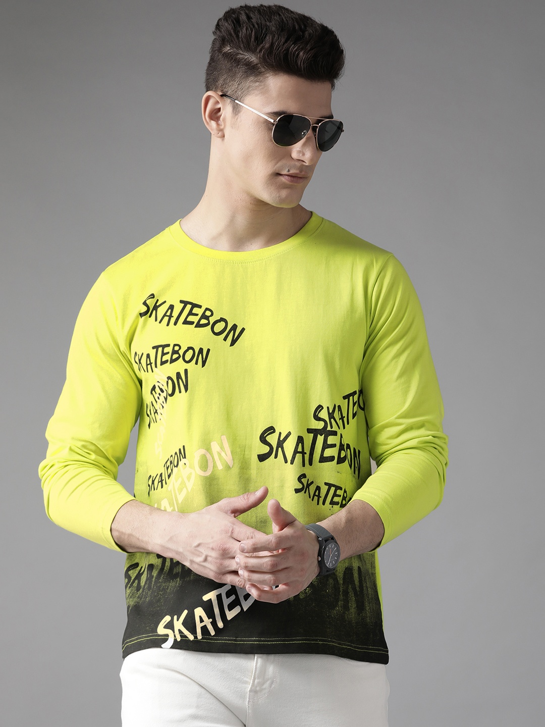 

The Dry State Men Green & Black Typography Printed Pure Cotton T-shirt