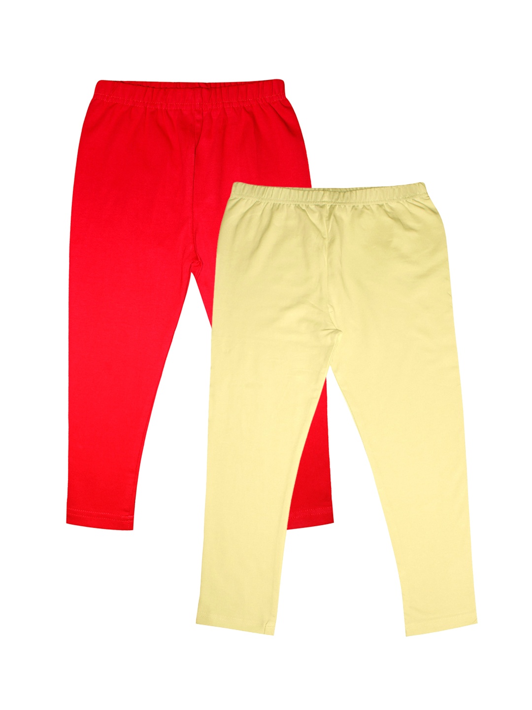 

KiddoPanti Pack of 2 Girls Cream & Red Solid Ankle Length Lycra Legging